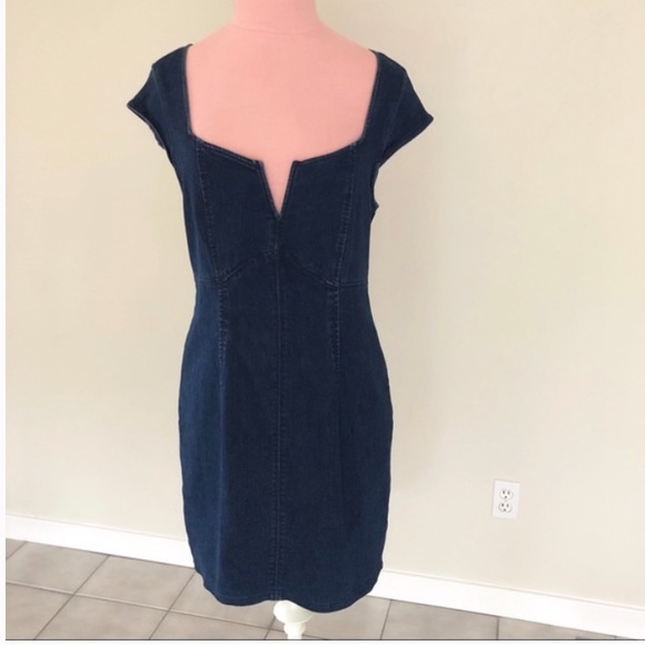 FREE PEOPLE LIA BLUE DENIM MINI DRESS SIZE LARGE - Picture 3 of 8